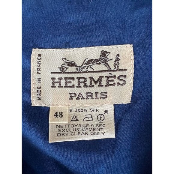 Hermes Mens Suit Vest Blue White 100% Silk Owls Novelty France US 38 Eur 48 - Picture 12 of 12